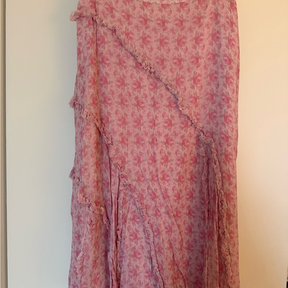 Pink Floral Ruffle Midi Skirt - Picture 2 of 3